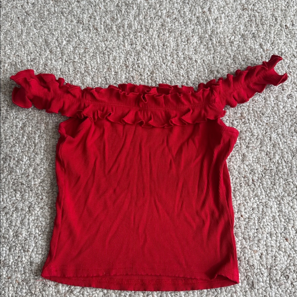 Red Ruffled Off-Shoulder Top - Picture 3 of 3